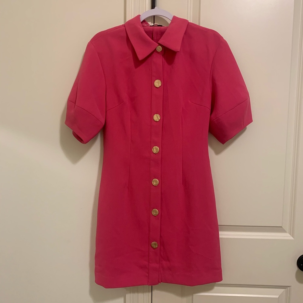 Elliatt Hot Pink Button Down Dress with Puff Sleeve Detail